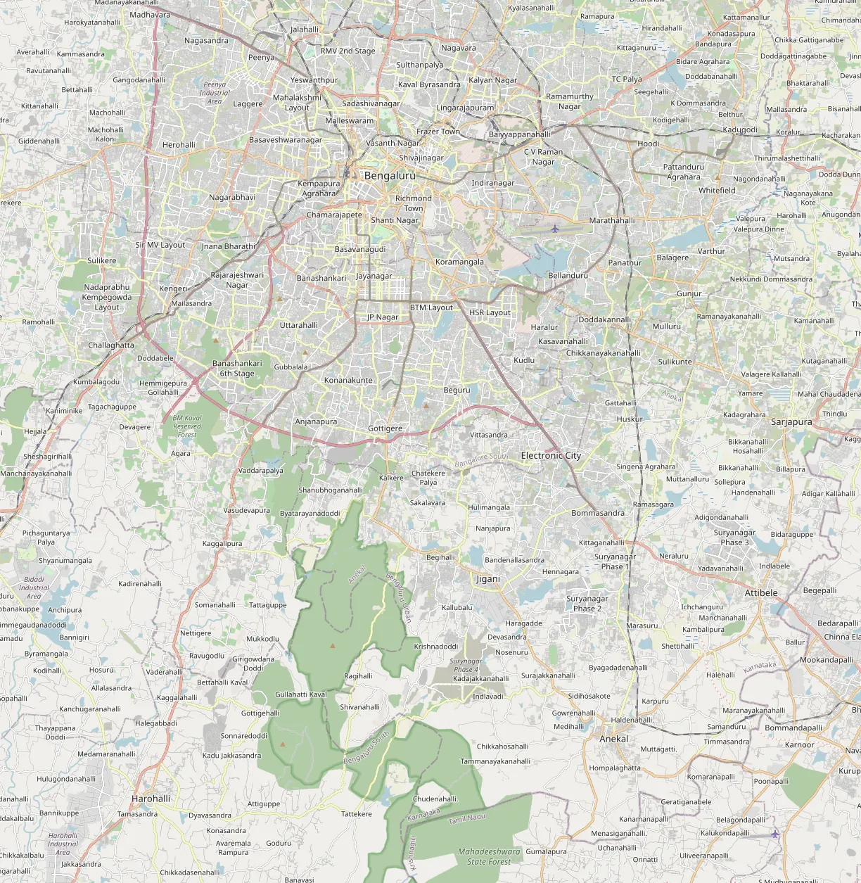 Map of South Bengaluru with project locations marked