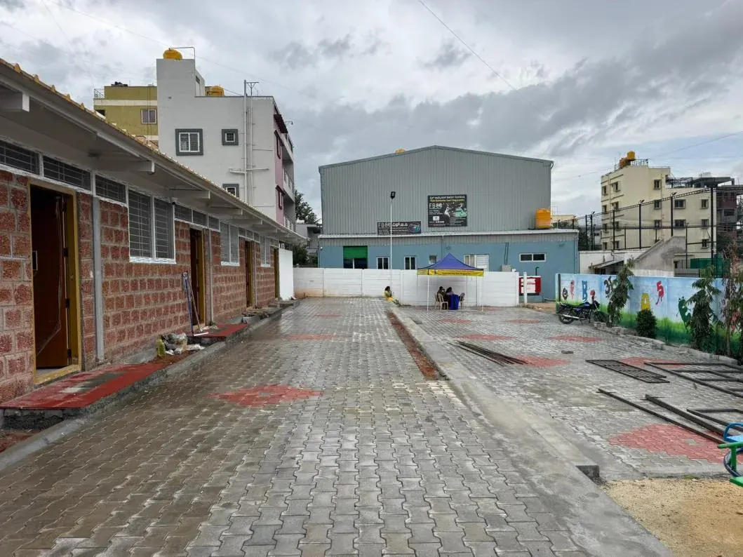 Playhome campus with paved courtyard