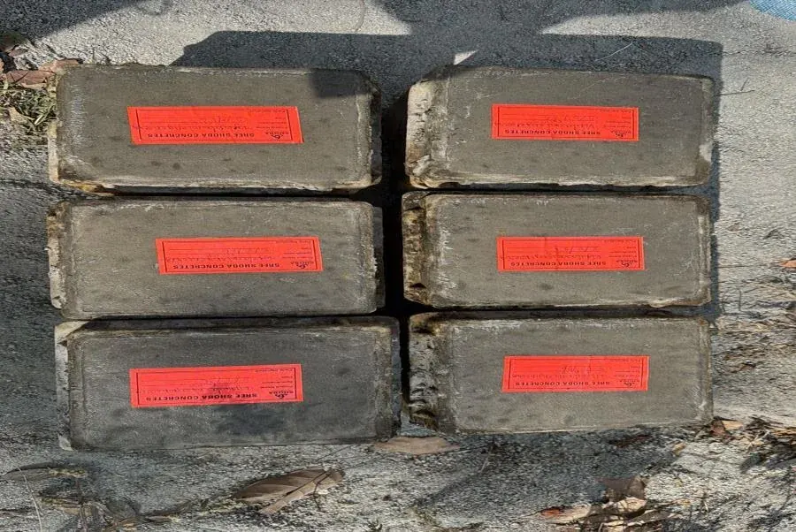 Labelled concrete test cubes on site